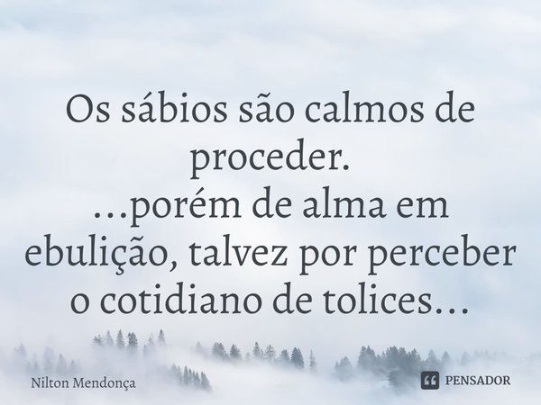 ⁠Os sábios são calmos de proceder.
...porém de alma em ebulição, talvez por perceber o cotidiano de tolices...... Frase de Nilton Mendonça.