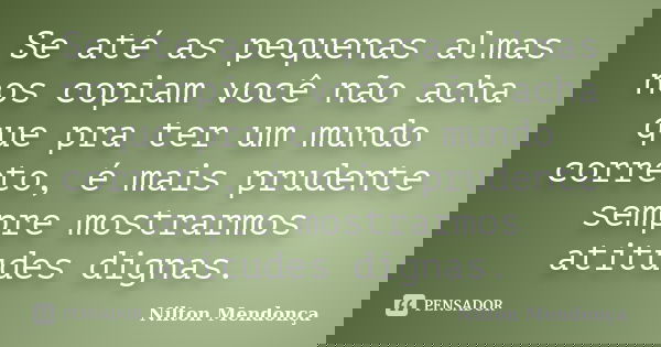 Se até as pequenas almas nos copiam você não acha que pra ter um mundo correto, é mais prudente sempre mostrarmos atitudes dignas.... Frase de Nilton Mendonça.