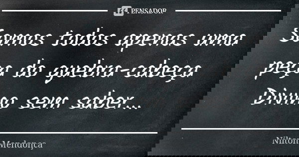 Somos todos apenas uma peça do quebra-cabeça Divino sem saber...... Frase de Nilton Mendonça.