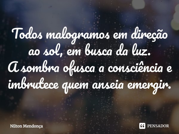 Todos malogramos em direção ao sol, em busca da luz.
A sombra ⁠ofusca a consciência e imbrutece quem anseia emergir.... Frase de Nilton Mendonça.