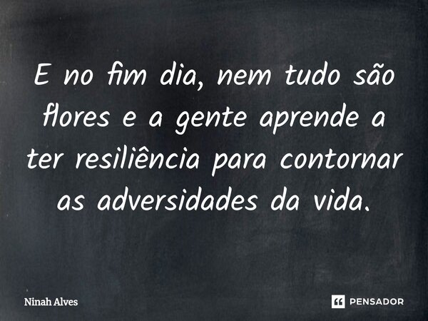 ⁠E no fim dia, nem tudo são flores e a gente aprende a ter resiliência para contornar as adversidades da vida.... Frase de Ninah Alves.