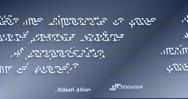 Não me importa o que você pensa sobre mim. A propósito, quem é você?... Frase de Ninah Alves.