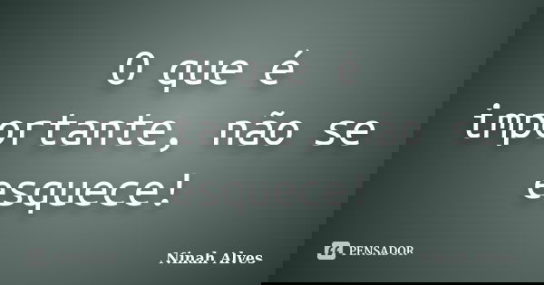 O que é importante, não se esquece!... Frase de Ninah Alves.