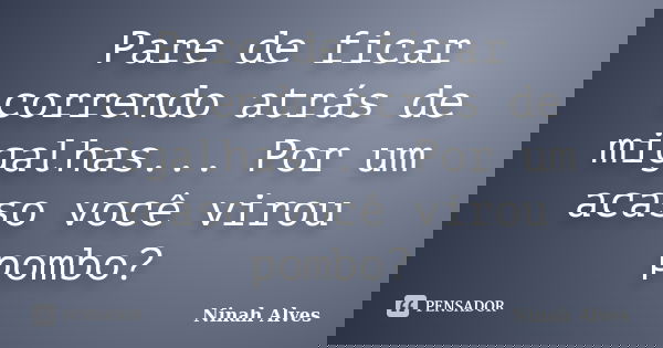 Pare de ficar correndo atrás de migalhas... Por um acaso você virou pombo?... Frase de Ninah Alves.