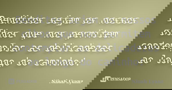 Benditos sejam os nossos olhos que nos permitem contemplar as delicadezas ao longo do caminho!... Frase de Ninah Lyanz.