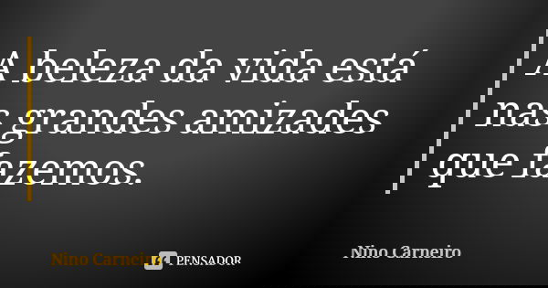 A beleza da vida está nas grandes amizades que fazemos.... Frase de Nino Carneiro.