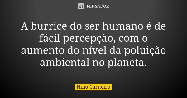A burrice do ser humano é de fácil percepção, com o aumento do nível da poluição ambiental no planeta.... Frase de Nino Carneiro.