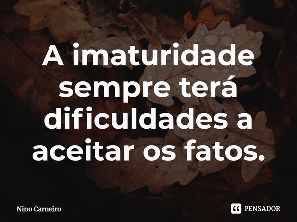 ⁠A imaturidade sempre terá dificuldades a aceitar os fatos.... Frase de Nino Carneiro.