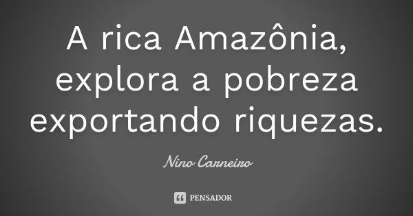 A rica Amazônia, explora a pobreza exportando riquezas.... Frase de Nino Carneiro.