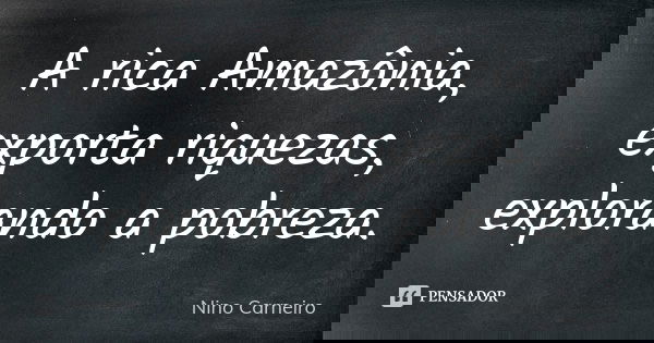 A rica Amazônia, exporta riquezas, explorando a pobreza.... Frase de Nino Carneiro.