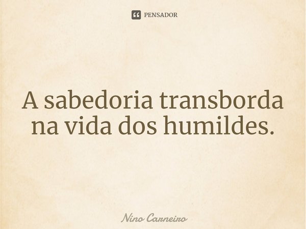 ⁠A sabedoria transborda na vida dos humildes.... Frase de Nino Carneiro.