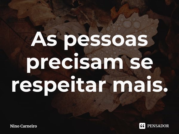 ⁠As pessoas precisam se respeitar mais.... Frase de Nino Carneiro.