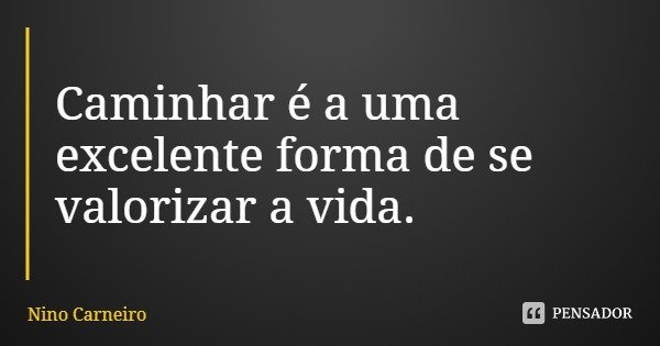 Caminhar é a uma excelente forma de se valorizar a vida.... Frase de Nino Carneiro.