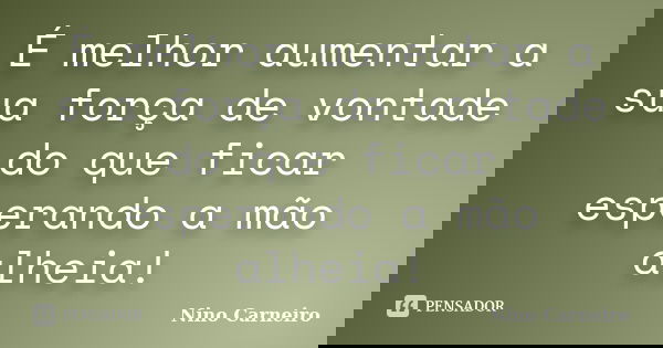 É melhor aumentar a sua força de vontade do que ficar esperando a mão alheia!... Frase de Nino Carneiro.