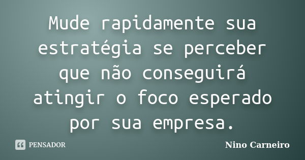 Mude rapidamente sua estratégia se perceber que não conseguirá atingir o foco esperado por sua empresa.... Frase de Nino Carneiro.