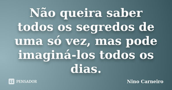 Não queira saber todos os segredos de uma só vez, mas pode imaginá-los todos os dias.... Frase de Nino Carneiro.