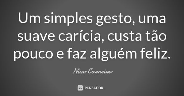 Um simples gesto, uma suave carícia, custa tão pouco e faz alguém feliz.... Frase de Nino Carneiro.