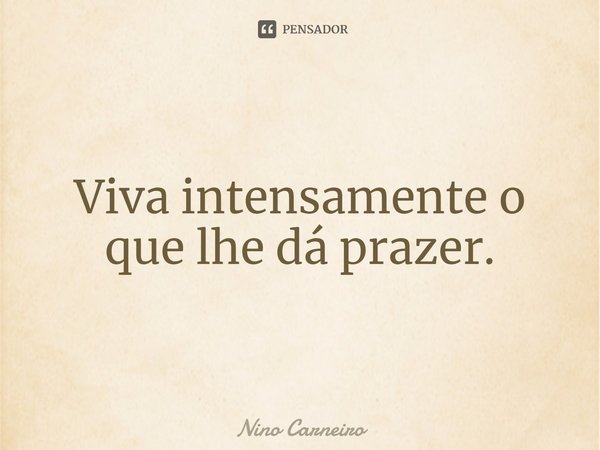⁠Viva intensamente o que lhe dá prazer.... Frase de Nino Carneiro.