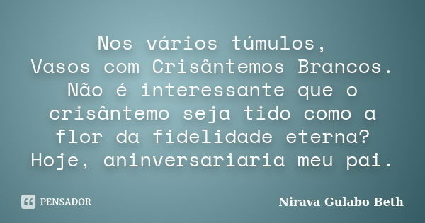 Nos vários túmulos, Vasos com Crisântemos Brancos. Não é interessante que o crisântemo seja tido como a flor da fidelidade eterna? Hoje, aninversariaria meu pai... Frase de Nirava Gulabo Beth.