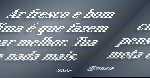 Ar fresco e bom clima é que fazem pensar melhor. Tua meta e nada mais.... Frase de Nitche.