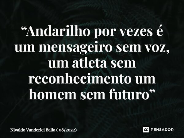 ⁠“Andarilho por vezes é um mensageiro sem voz, um atleta sem reconhecimento um homem sem futuro”... Frase de Nivaldo Vanderlei Balla ( 082022).