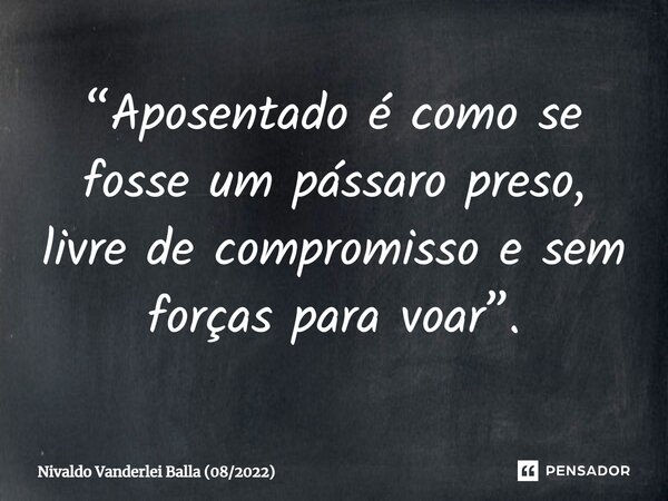⁠“Aposentado é como se fosse um pássaro preso, livre de compromisso e sem forças para voar”.... Frase de Nivaldo Vanderlei Balla (082022).