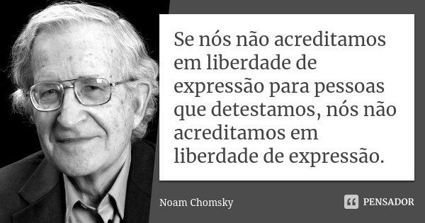 Se nós não acreditamos em liberdade de expressão para pessoas que detestamos, nós não acreditamos em liberdade de expressão.... Frase de Noam Chomsky.