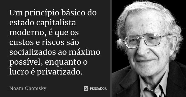 Um princípio básico do estado capitalista moderno, é que os custos e riscos são socializados ao máximo possível, enquanto o lucro é privatizado.... Frase de Noam Chomsky.