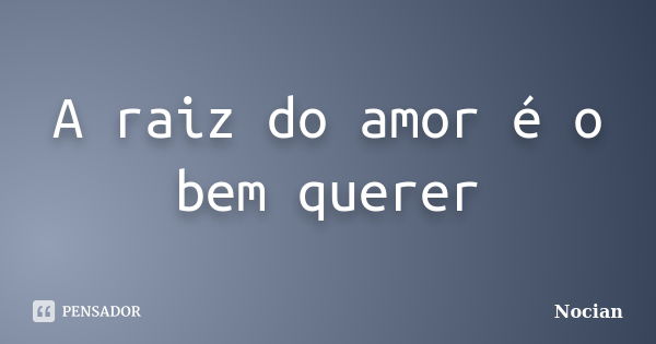 A raiz do amor é o bem querer... Frase de Nocian.