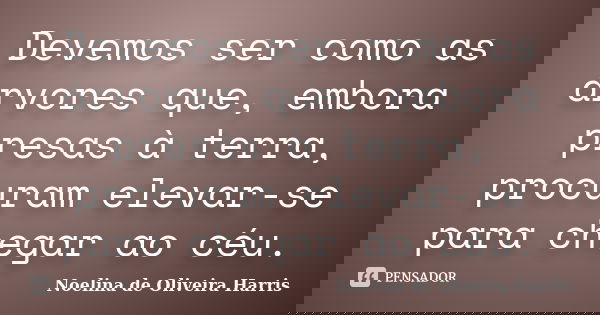 Devemos ser como as árvores que, embora presas à terra, procuram elevar-se para chegar ao céu.... Frase de Noelina de Oliveira Harris.