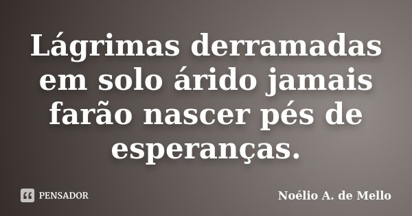 Lágrimas derramadas em solo árido jamais farão nascer pés de esperanças.... Frase de Noélio A. de Mello.