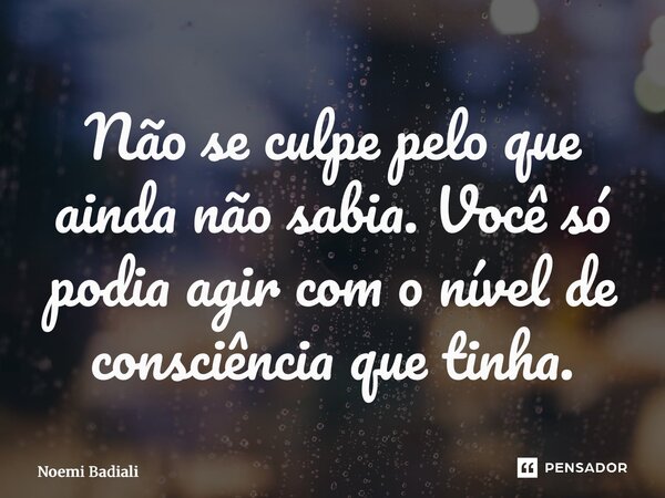 ⁠Não se culpe pelo que ainda não sabia. Você só podia agir com o nível de consciência que tinha.... Frase de Noemi Badiali.