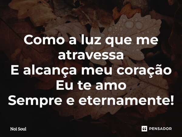⁠Como a luz que me atravessa E alcança meu coração Eu te amo Sempre e eternamente!... Frase de Noi Soul.