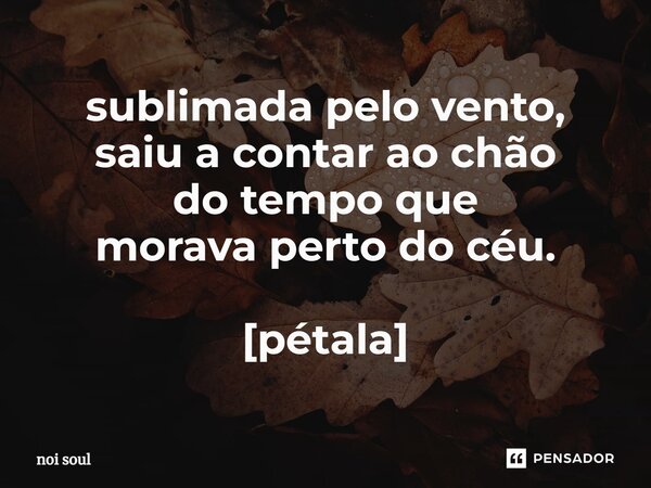 ⁠sublimada pelo vento, saiu a contar ao chão do tempo que morava perto do céu. [pétala]... Frase de Noi Soul.