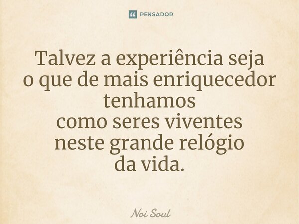 ⁠Talvez a experiência seja o que de mais enriquecedor tenhamos como seres viventes neste grande relógio da vida.... Frase de Noi Soul.