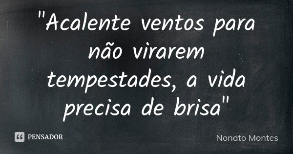 "Acalente ventos para não virarem tempestades, a vida precisa de brisa"... Frase de Nonato Montes.