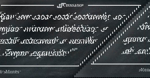 "Aqui em casa está estranho, as formigas viraram diabéticas, e agora estão atacando a vasilha de sal...Tempo esquisito!"... Frase de Nonato Montes.