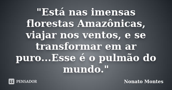 "Está nas imensas florestas Amazônicas, viajar nos ventos, e se transformar em ar puro...Esse é o pulmão do mundo."... Frase de Nonato Montes.