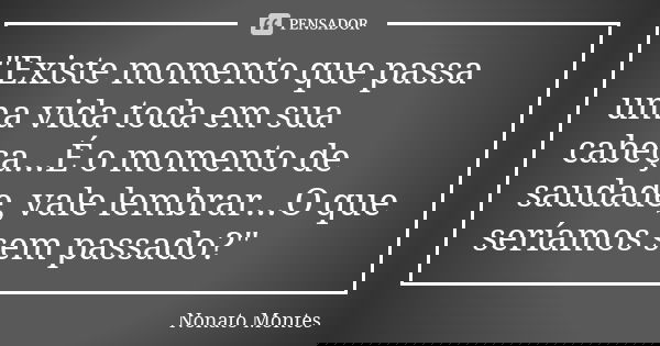 "Existe momento que passa uma vida toda em sua cabeça...É o momento de saudade, vale lembrar...O que seríamos sem passado?"... Frase de Nonato Montes.