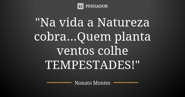 "Na vida a Natureza cobra...Quem planta ventos colhe TEMPESTADES!"... Frase de Nonato Montes.