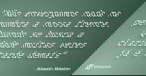 "Não enxergamos nada na penumbra a nossa frente. Quando se busca a claridade muitas vezes já é tarde demais"... Frase de Nonato Montes.