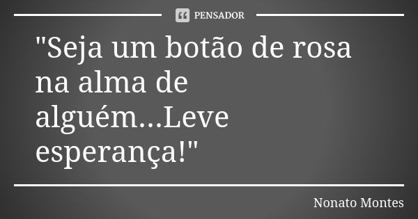 "Seja um botão de rosa na alma de alguém...Leve esperança!"... Frase de Nonato Montes.