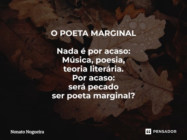 ⁠O POETA MARGINAL Nada é por acaso: Música, poesia, teoria literária. Por acaso: será pecado ser poeta marginal?... Frase de Nonato Nogueira.