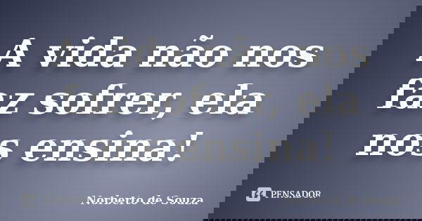 A vida não nos faz sofrer, ela nos ensina!... Frase de Norberto de Souza.