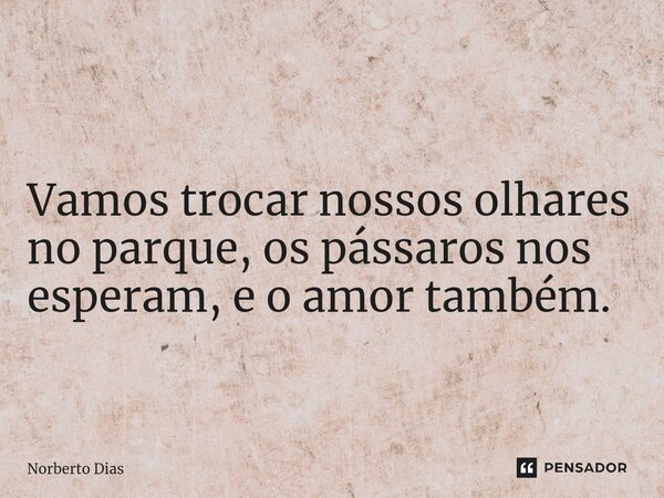 ⁠ Vamos trocar nossos olhares no parque, os pássaros nos esperam, e o amor também.... Frase de Norberto Dias.