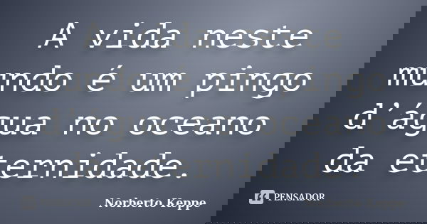 A vida neste mundo é um pingo d’água no oceano da eternidade.... Frase de Norberto Keppe.