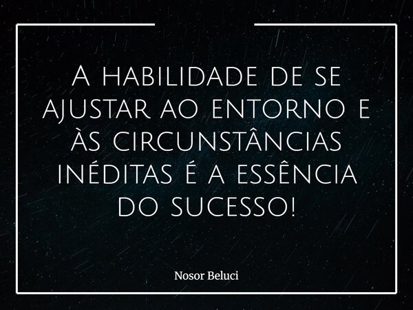 A habilidade de se ajustar ao entorno e às circunstâncias inéditas é a essência do sucesso!... Frase de Nosor Beluci.