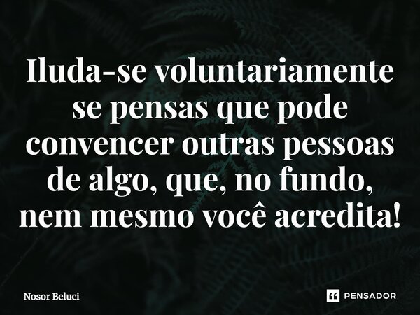 ⁠Iluda-se voluntariamente se pensas que pode convencer outras pessoas de algo, que, no fundo, nem mesmo você acredita!... Frase de Nosor Beluci.