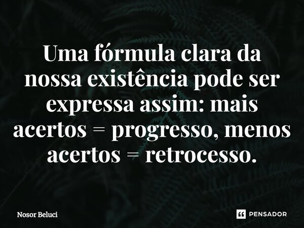 Uma fórmula clara da nossa existência pode ser expressa assim: mais acertos = progresso, menos acertos = retrocesso.... Frase de Nosor Beluci.