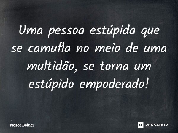 ⁠Uma pessoa estúpida que se camufla no meio de uma multidão, se torna um estúpido empoderado!... Frase de Nosor Beluci.